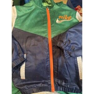 Nike Kids Fleece Lined Windbreaker Jacket Size 6-7y Green Blue Orange Zip Hoodie